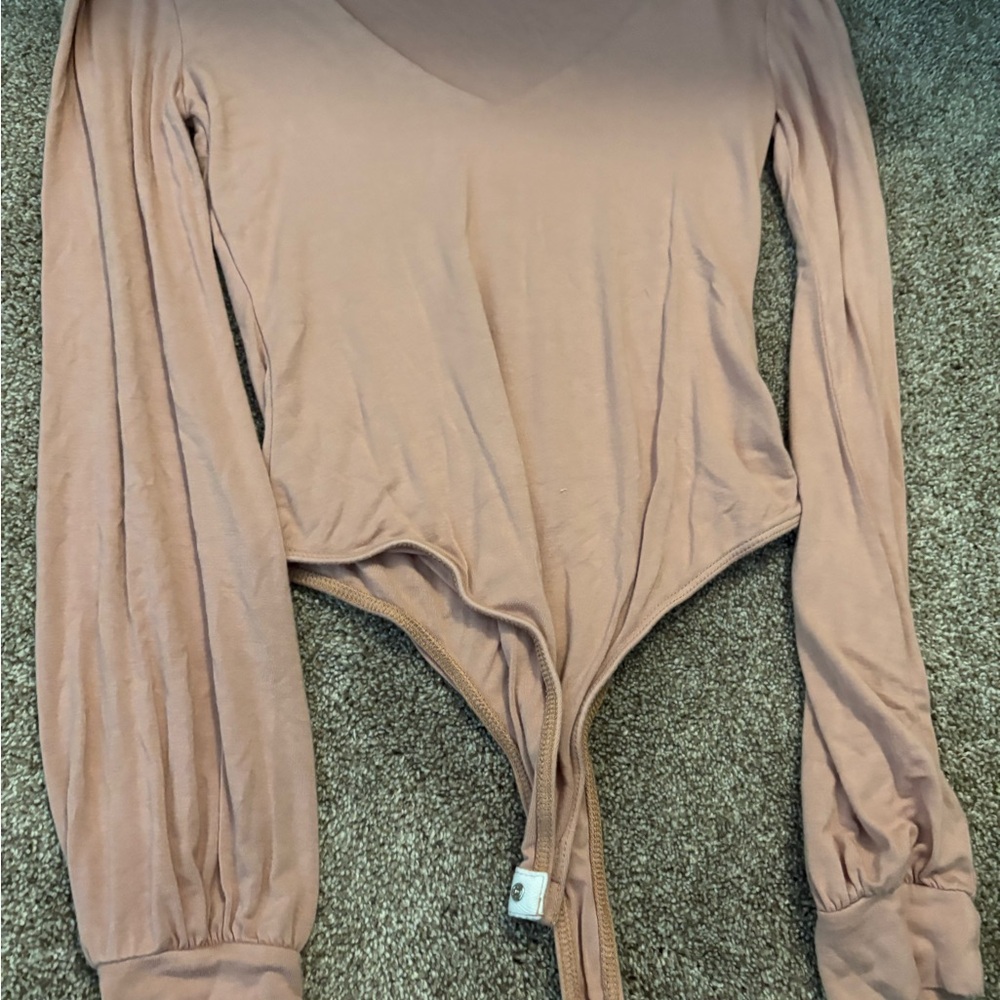 Lulu's Tan Tie Front Fitted Bodysuit